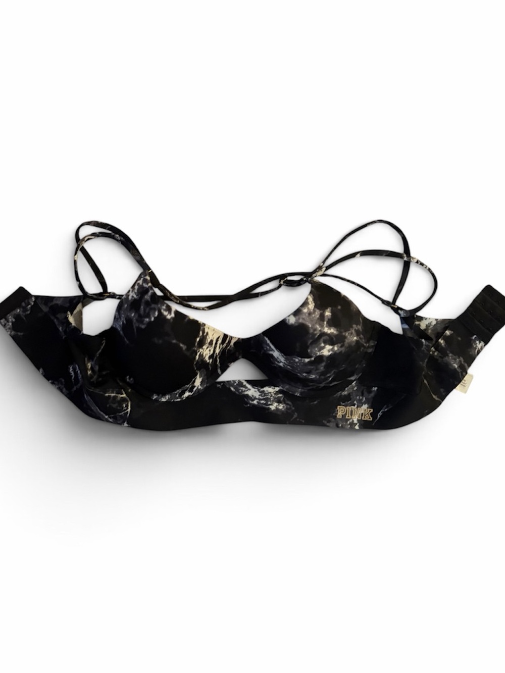 PINK Victoria's Secret Black Marble Print Strappy Underwire Bra